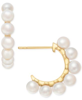 Macy's - Cultured Freshwater Pearl (4mm) Huggie Hoop Earrings in 14k Gold Over Sterling Silver