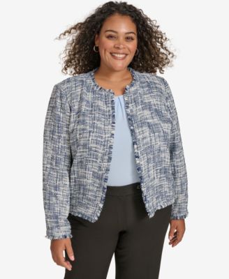 Calvin Klein - Plus Size Tweed Open-Front Cropped Blazer