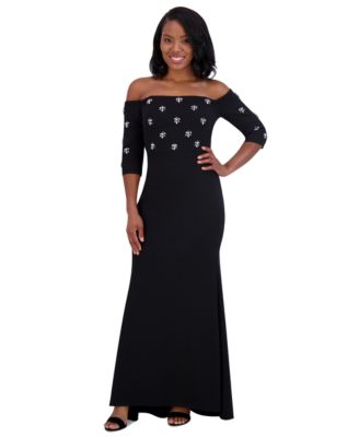 Eliza J - Women's Floral-Sequin 3/4-Sleeve Boat-Neck Gown