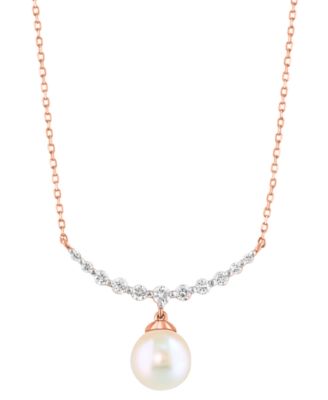 EFFY Collection - Cultured Akoya Pearl (6mm) & Diamond (1/6 ct. t.w.) Fancy 18" Collar Necklace in 14k Rose Gold