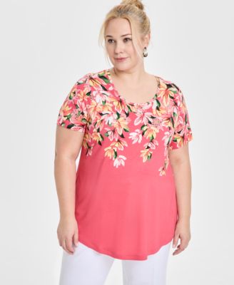 JM Collection - Plus Size Magnolia Scoop-Neck Short-Sleeve Top