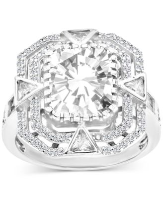 Macy's - Cubic Zirconia Mixed Cut Double Halo Statement Ring in Sterling Silver