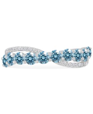 Macy's - Blue & White Cubic Zirconia Crossover Statement Ring in Sterling Silver