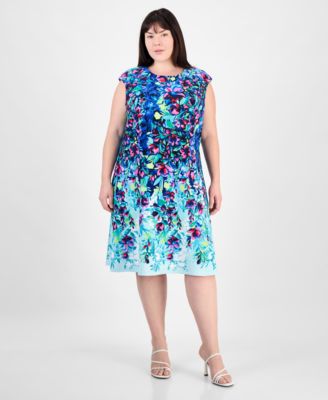 Connected - Plus Size Printed Scuba Sleeveless Dress