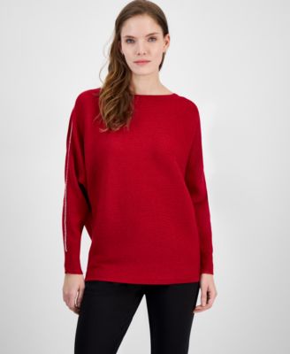 T Tahari - Women's Rhinestone Boat-Neck Dolman-Sleeve Sweater