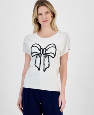 T Tahari - Women's Bow Scoop Neck Short-Sleeve Sweater