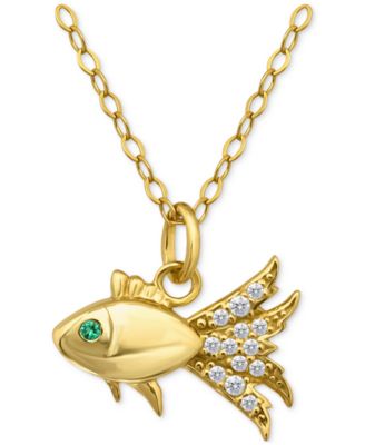 Giani Bernini - Lab-Created Green Quartz & Cubic Zirconia Fish Pendant Necklace in 18k Gold Over Sterling Silver, 16" + 2" extender