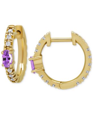 Macy's - Amethyst (3/8 ct. t.w.) & Lab Grown White Sapphire (1-1/5 ct. t.w.) Small Hoop Earrings in 14k Gold-Plated Sterling Silver