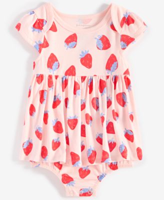 First Impressions - Baby Girls Strawberry-Print Skirted Sunsuit