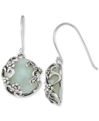 Macy's - Marcasite & Jade Drop Earrings in Sterling Silver