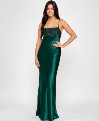 Emerald Sundae - Juniors' Sequined-Top Lace-Up-Back Gown