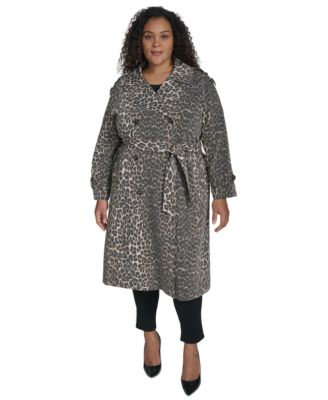 DKNY - Plus Size Leopard-Print Trench Coat