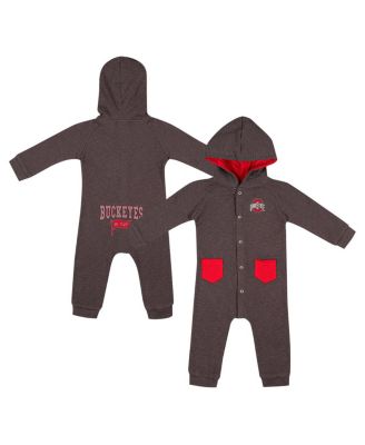 Colosseum - Baby Boys and Girls Charcoal Ohio State Buckeyes Zando-Zan Waffle Full-Snap Hooded Romper