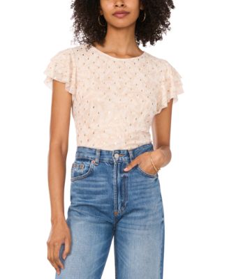 Vince Camuto - Women's Round-Neck Ruffle-Short-Sleeve Blouse