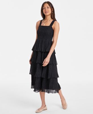 On 34th - Women's Printed Smocked Ruffle-Tiered Midi Dress,