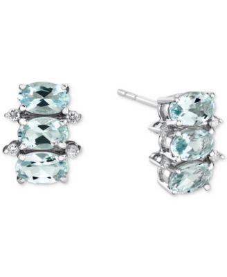 Macy's - Aquamarine (1-1/2 ct. t.w.) & Diamond Accent Oval Trio Stud Earrings in 14k White Gold