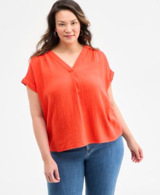 Style & Co - Plus Size Solid V-Neck Camp Shirt