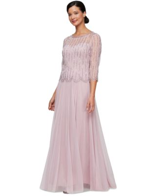 Alex Evenings - Petite Beaded 3/4-Sleeve Chiffon Gown