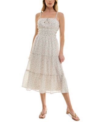 Trixxi - Juniors' Smocked Floral Chiffon Tiered Dress