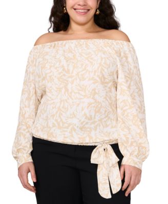Vince Camuto - Plus Size Printed Off-The-Shoulder Tie-Hem Blouse