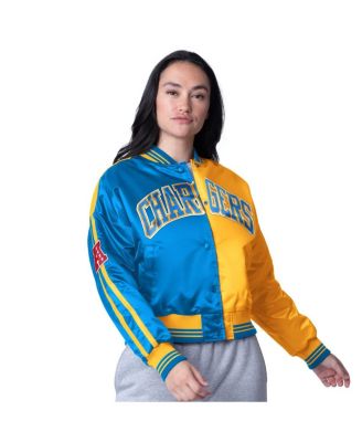 Starter - Women's Powder Blue/Gold Los Angeles Chargers Zone Blitz Cropped Full-Snap Satin Jacket