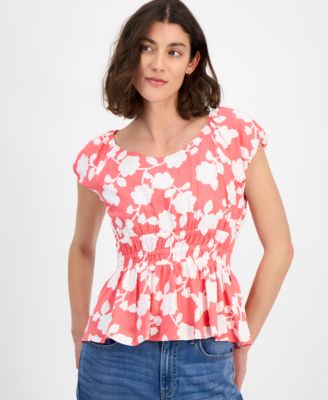 Tommy Hilfiger - Women's Riviera Floral Bubble-Sleeve Peplum Top