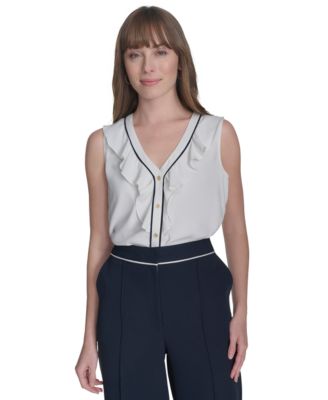 Tommy Hilfiger - Women's Ruffle Contrast-Tipped Blouse