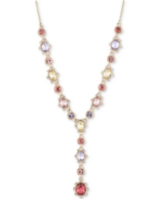 Marchesa - Gold-Tone Crystal & Stone Lariat Necklace, 16" + 3" extender