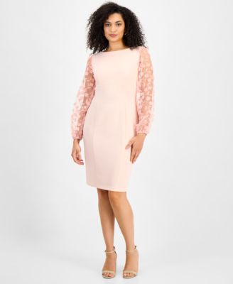 Connected - Petite Sheer-Sleeve Appliqu&eacute; Sheath Dress