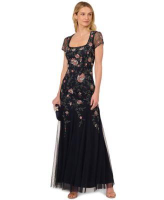 Adrianna Papell - Women's Square-Neck Beaded Sequin Gown