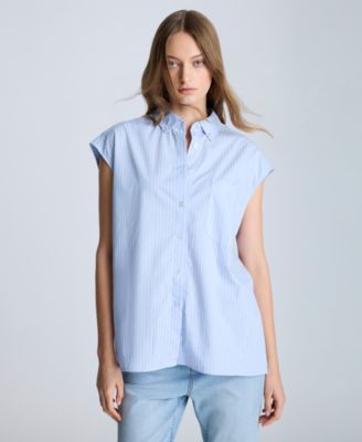 Kenneth Cole - Women's Cotton Striped Drop-Shoulder Shirt