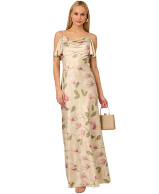 Adrianna - Women's Printed Satin Sleeveless Cowlneck Gown
