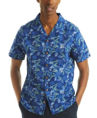 Nautica - Men's Short Sleeve Button-Front Tropical Leaf Print Camp Shirt