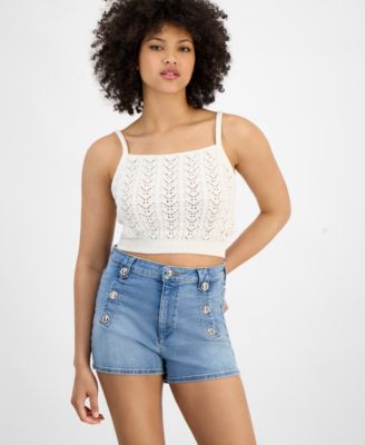 GUESS - Women's Ruth Cotton Cropped Pointelle Sweater