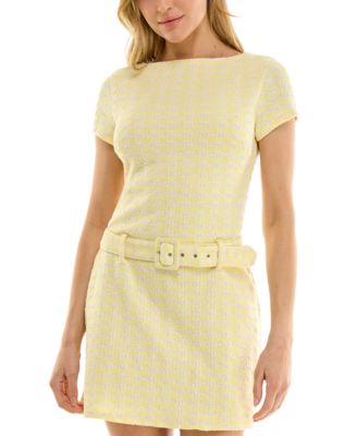 B Darlin - Juniors' Boucle Belted Mini Dress