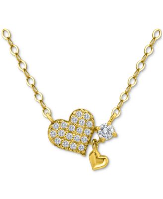 Giani Bernini - Cubic Zirconia Heart Pendant Necklace (3/8 ct. t.w.) in 18k Gold-Plated Sterling Silver, 16" + 2" extender