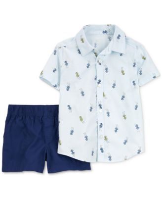 Carter's - Baby Boys Cotton Race Car-Print Button-Down Shirt & Shorts, 2 Piece Set