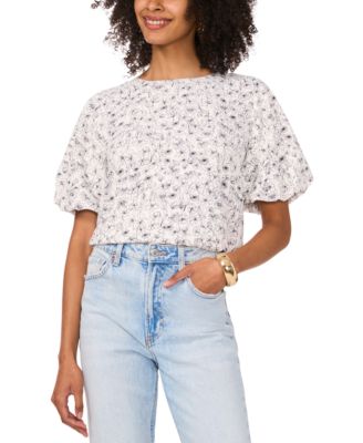 Vince Camuto - Women's Printed Crewneck Puff-Sleeve Top