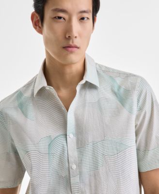 Alfani - Men's Frank Wave Motion Short Sleeve Printed Button-Front Shirt