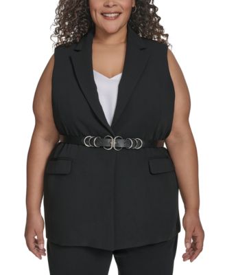 DKNY - Plus Size Belted Notched-Collar Crepe Vest