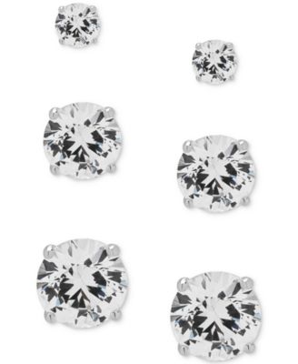 Macy's - Lab Grown White Sapphire Round Stud Earrings (1 ct. t.w.) 3-Pc. Set in Sterling Silver