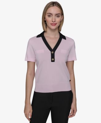 KARL LAGERFELD PARIS - Women's Contrast-Trim Collared Top