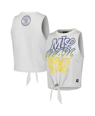 The Wild Collective - Women's White Milwaukee Brewers Twisted Tie Front Tank Top