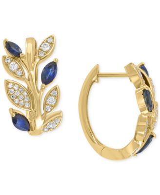 EFFY Collection - Sapphire (7/8 ct. t.w.) & Diamond (1/3 ct. t.w.) Small Hoop Earrings in 14k Gold, 0.75"
