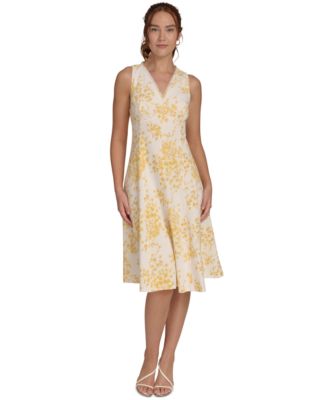 Tommy Hilfiger - Women's Printed V-Neck Sleeveless Fit & Flare Dress