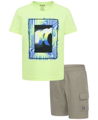 Hurley - Little Boys Vortex Check Graphic T-Shirt & Shorts, 2 Piece Set