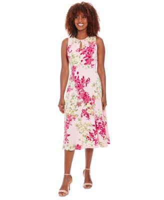 London Times - Petite Pleated Keyhole-Cutout Dress