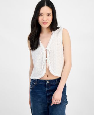 Self Esteem - Juniors' Eyelet V-Neck Tie-Front Vest