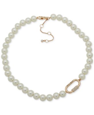 KARL LAGERFELD PARIS - Gold-Tone Pav&eacute; Carabiner Imitation Pearl Beaded Collar Necklace, 16" + 3" extender
