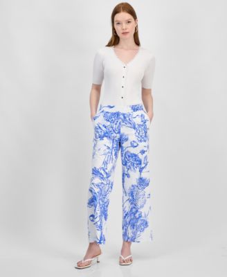 T Tahari - Women's Printed Wide-Leg Pull-On Pants